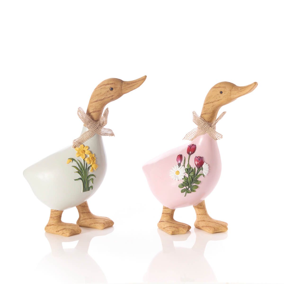 Richard Langs Wood & Resin Duck With Embossed Flowers Ornament (Choice of 2) - 7FD140