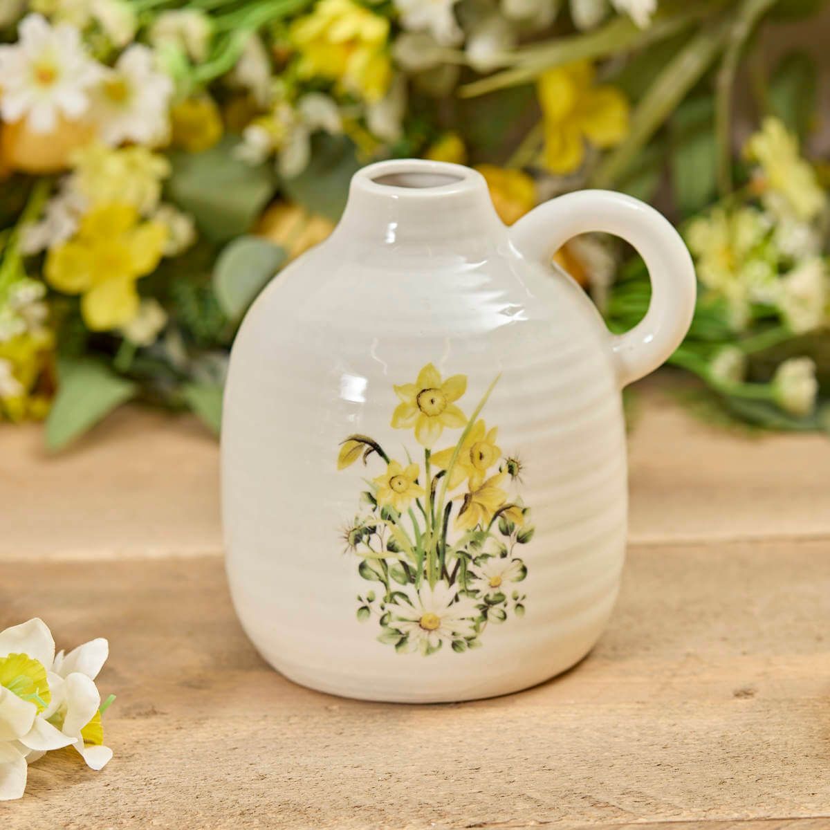 Richard Langs 15cm Ceramic Daffodil & Daisy Handle Vase - 7FD158