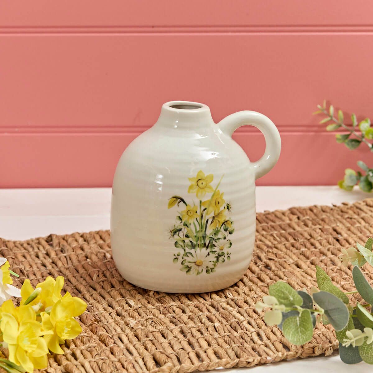 Richard Langs 15cm Ceramic Daffodil & Daisy Handle Vase - 7FD158