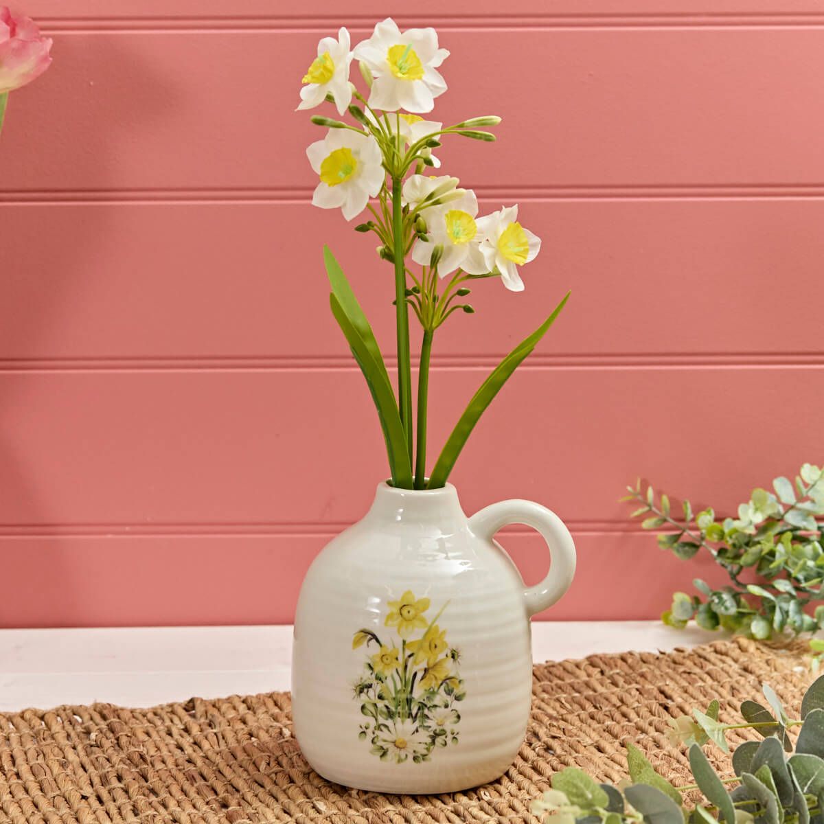 Richard Langs 15cm Ceramic Daffodil & Daisy Handle Vase - 7FD158