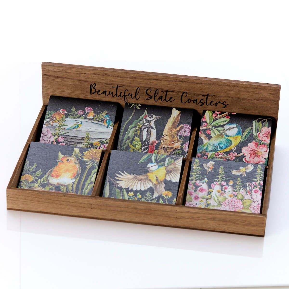 Richard Langs Floral Feathered Slate Bird Coaster (Choice of 6) - 7FE210