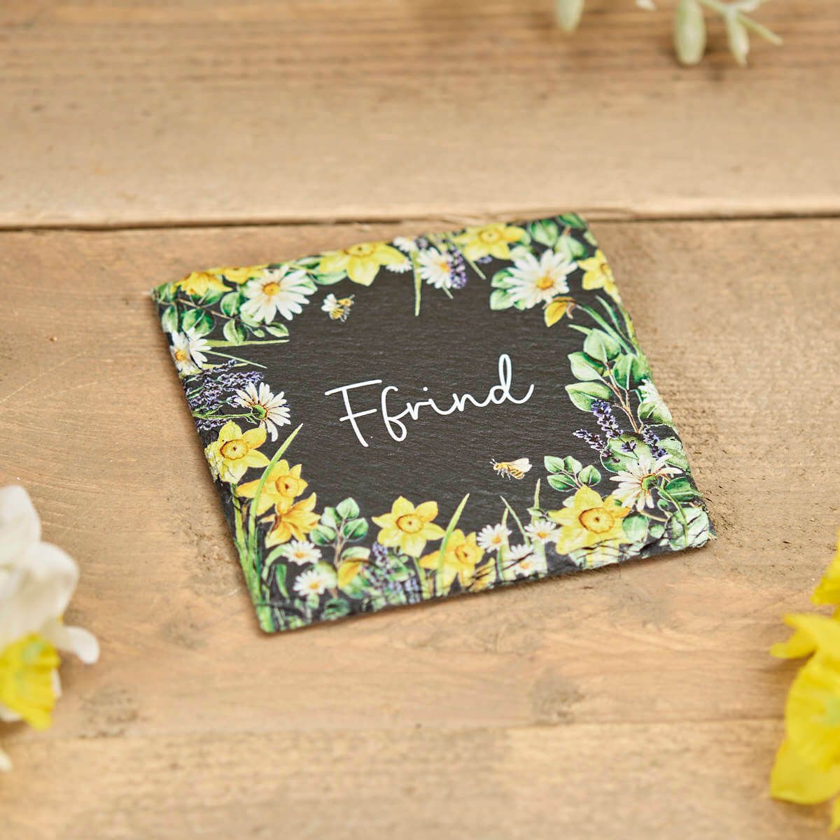 Richard Langs Welsh 'Ffrind' Mixed Floral Slate Coaster - 7WL560