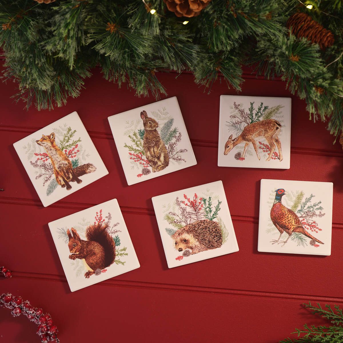 Richard Langs 11cm Woodland Noel Ceramic Square Coaster