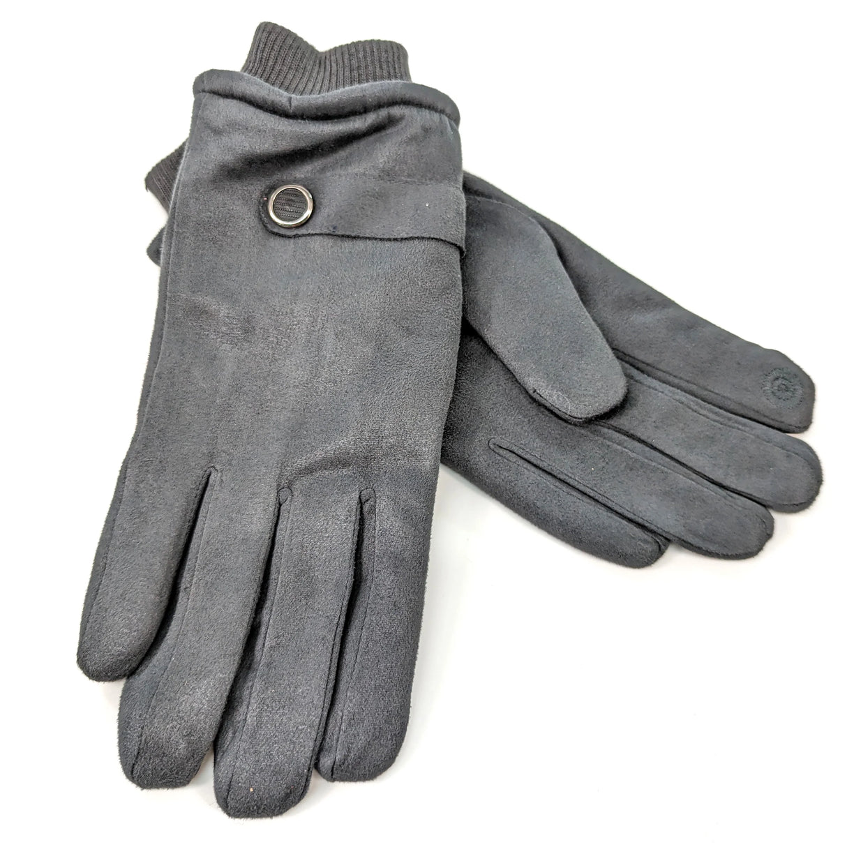 Black Ginger Dark Grey Unisex Button Detail Gloves - 800-482