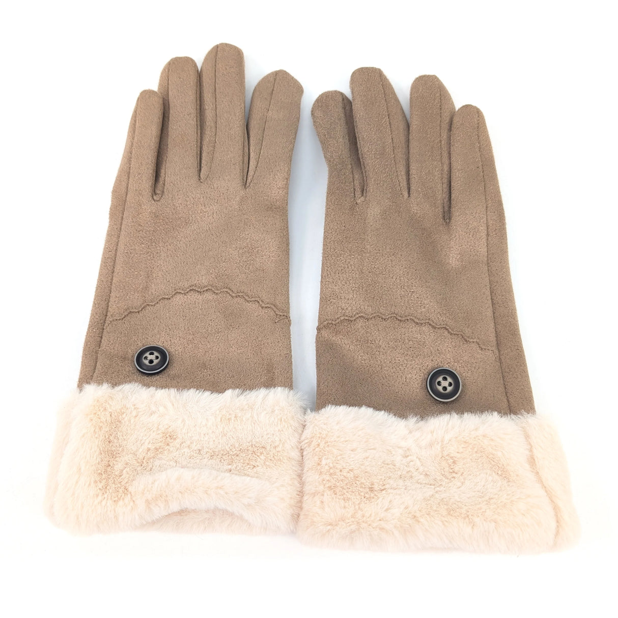 Black Ginger Latte Sheepskin Style Faux Fur Trim Gloves - 800-593