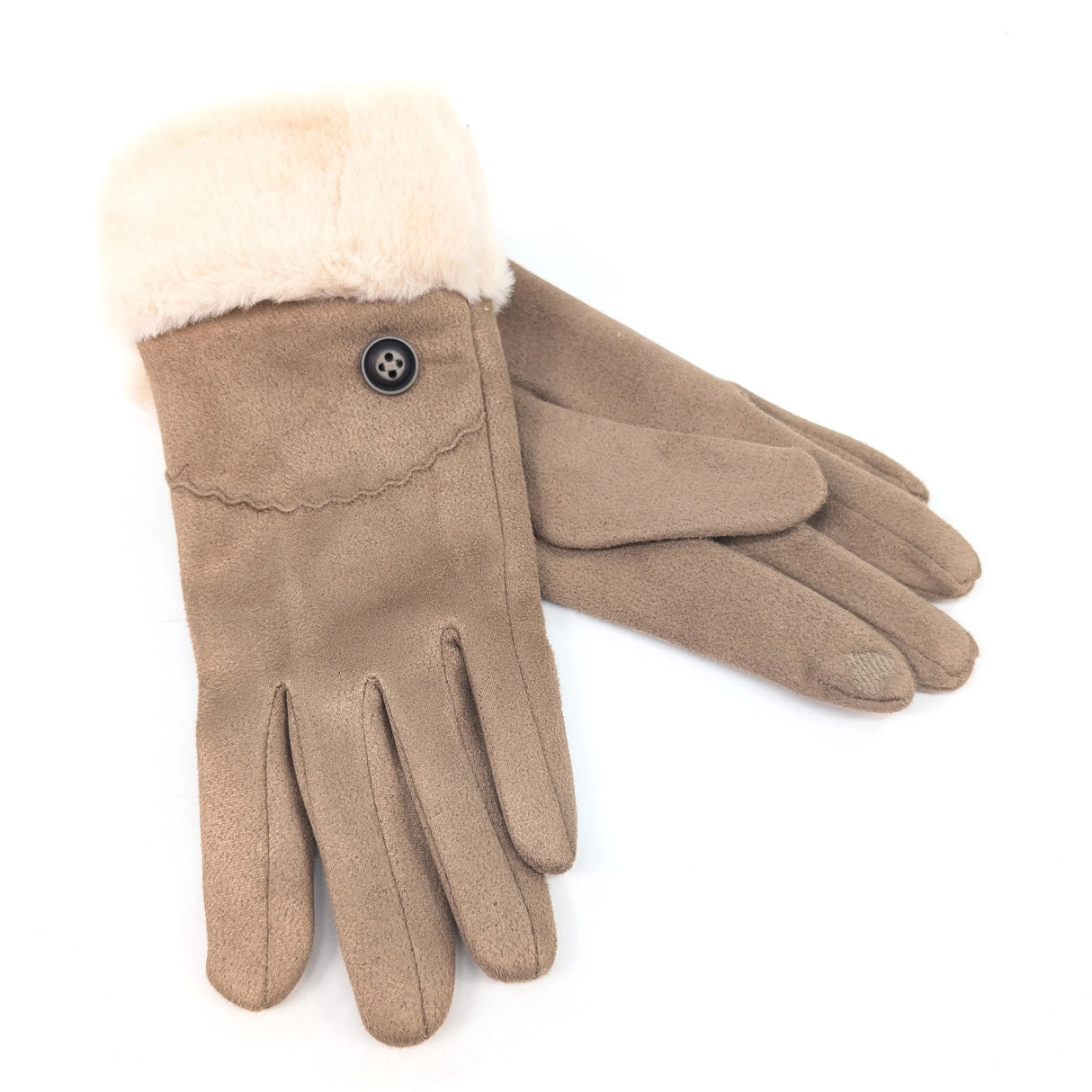 Black Ginger Latte Sheepskin Style Faux Fur Trim Gloves - 800-593