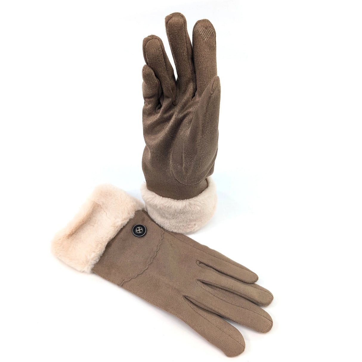 Black Ginger Latte Sheepskin Style Faux Fur Trim Gloves - 800-593