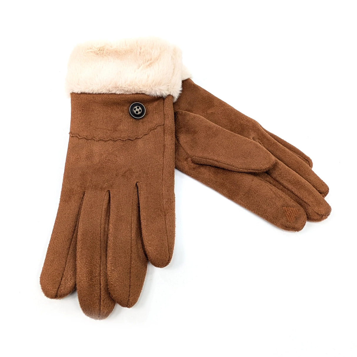 Black Ginger Tan Sheepskin Style Faux Fur Trim Gloves - 800-594