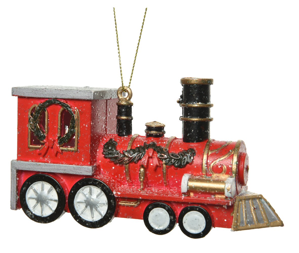 Decoris 12cm Plastic Train Hanging Decoration - Red