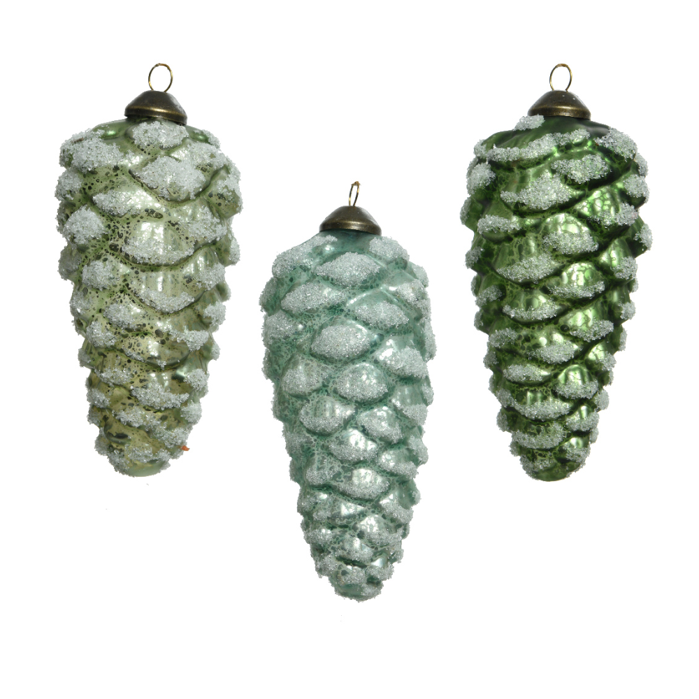 Decoris Glass Green Pinecone Pack of 2 (Choice of 3)