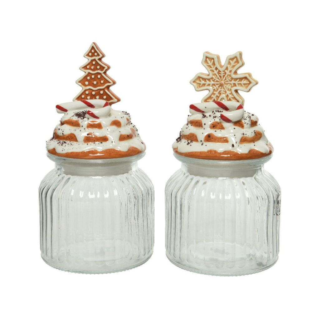 Decoris 21cm Christmas Biscuit Glass Storage Jar (Choice of 2)