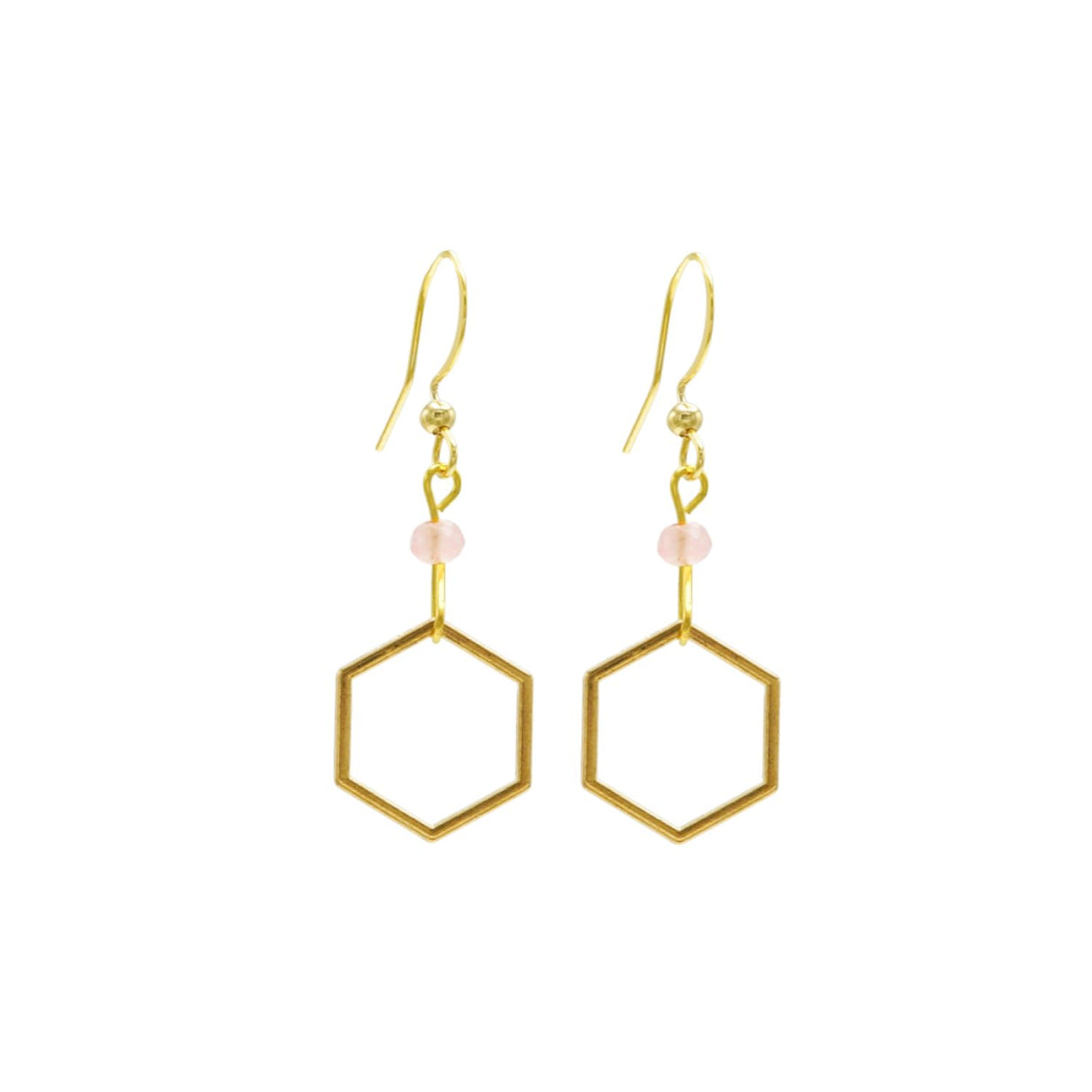 Rosie Fox Strawberry Quartz Hexagon Earrings (Small)
