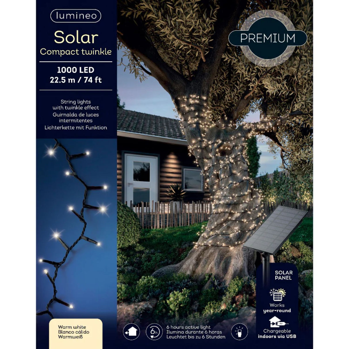 Lumineo 1000 LED Warm White Solar Compact Twinkle Lights