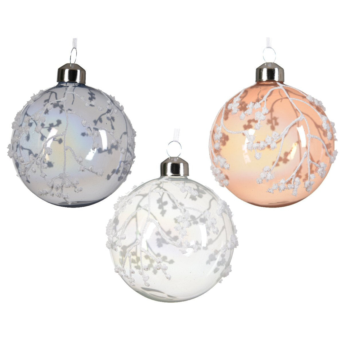 Decoris 8cm Glass Iris Twig Bauble (Choice of 3)