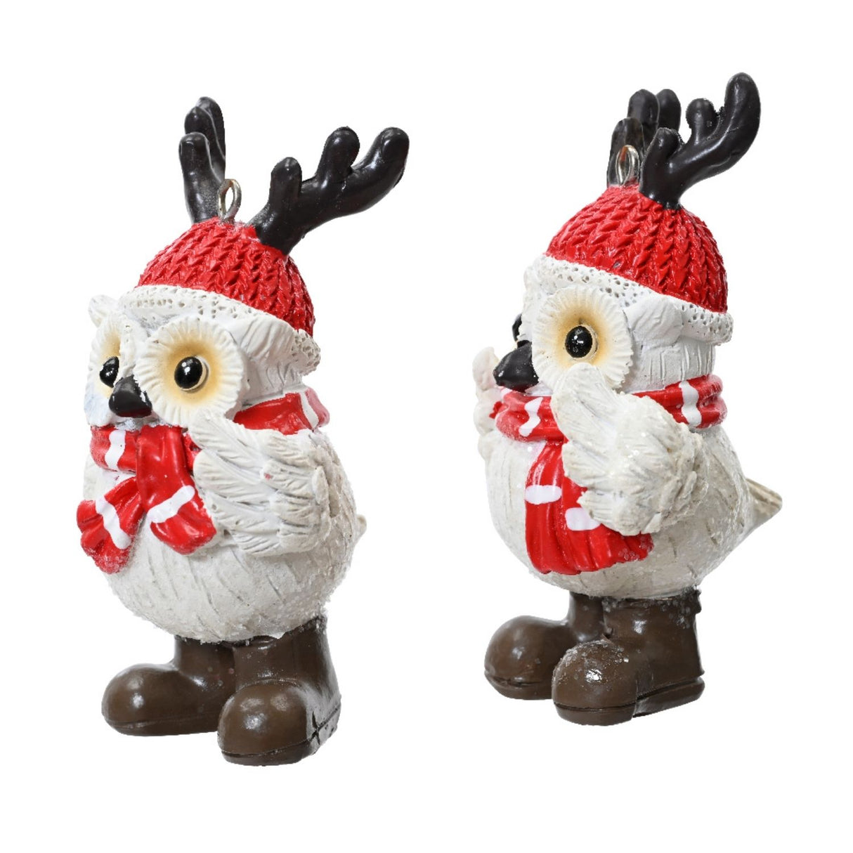 Decoris 8.6cm Owl With Hat & Scarves Resin Ornament (Choice of 2)