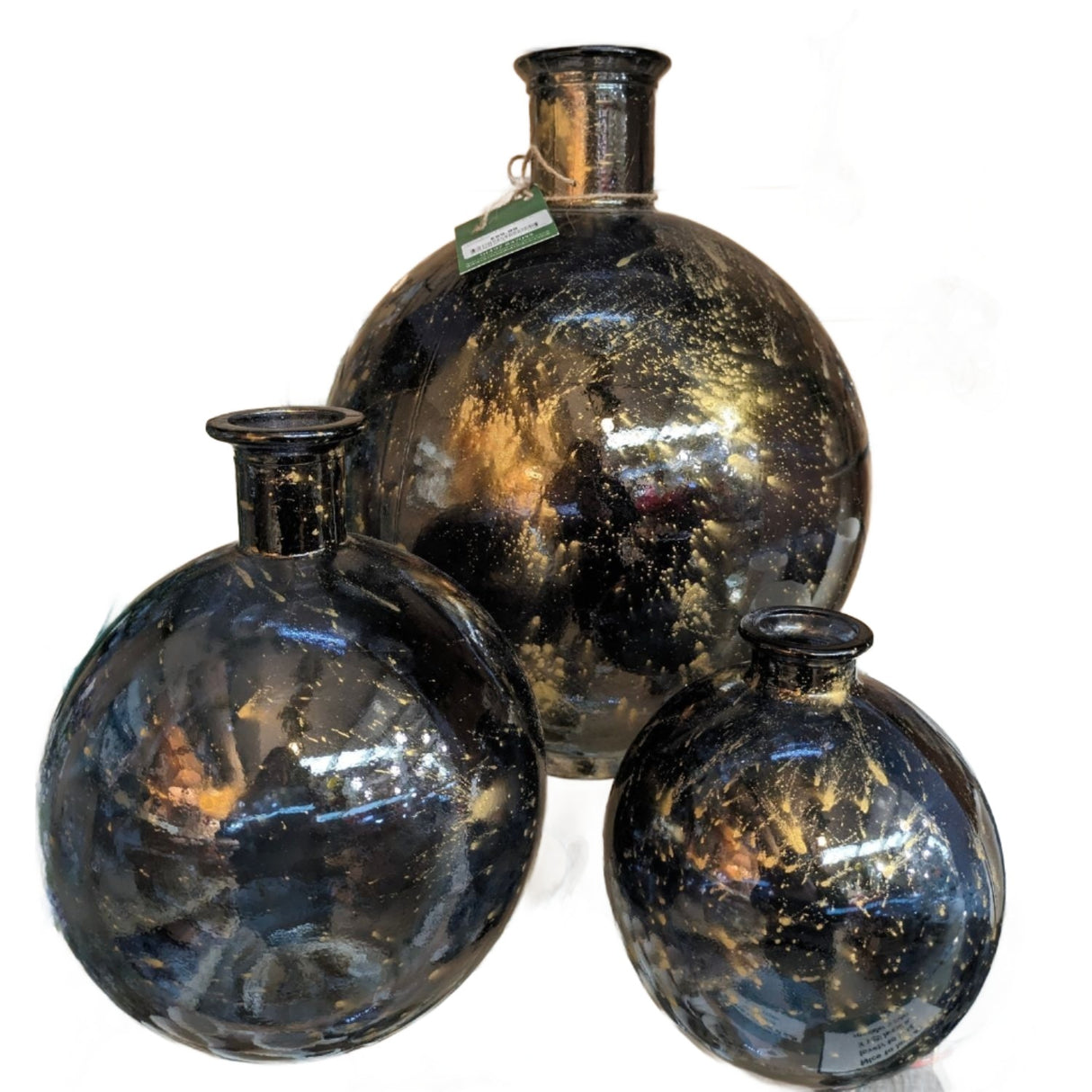 Mica Decorations 18cm x 16cm Black Recycled Glass Ferro Bottle Vase