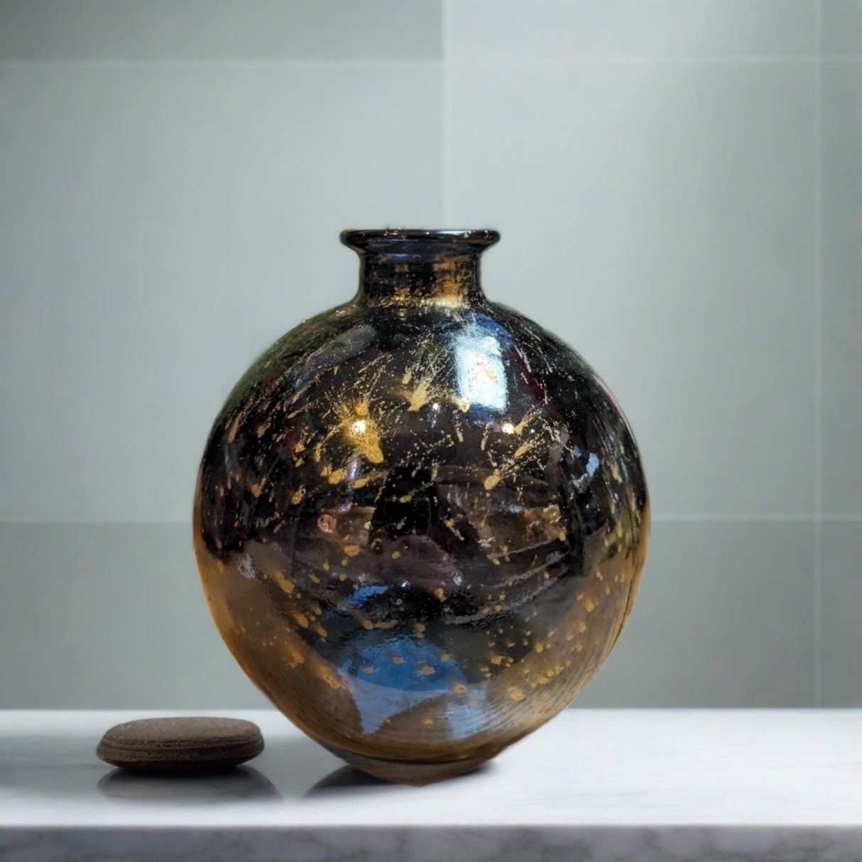 Mica Decorations 18cm x 16cm Black Recycled Glass Ferro Bottle Vase