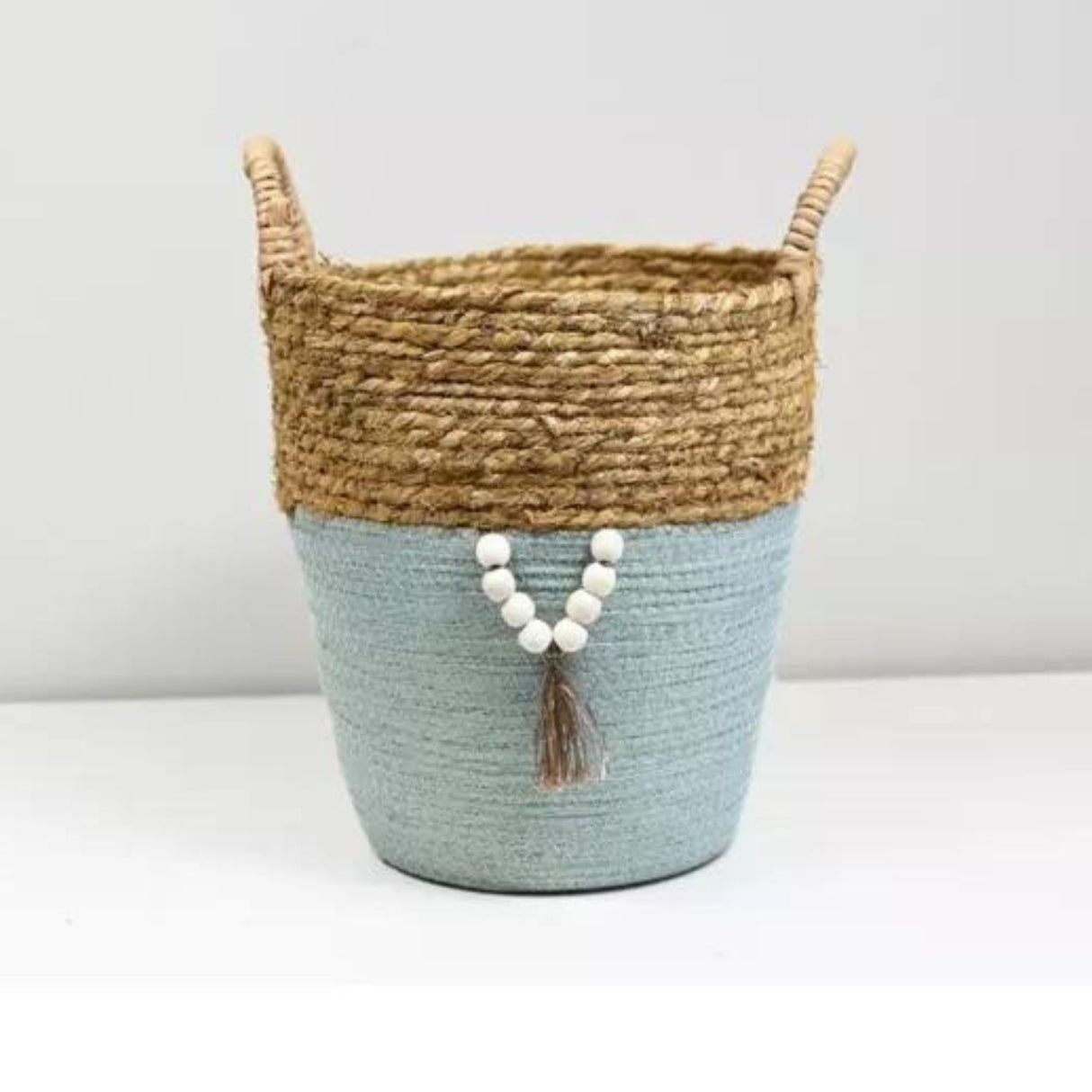 H&S Collection 45.5cm Teal Straw Basket Pot Cover