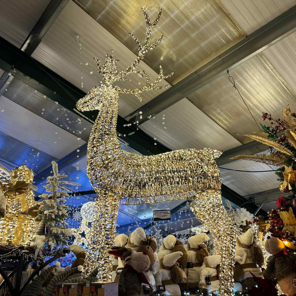 Lumineo 270cm Warm White LED Lit Gold Twist Frame Reindeer Decoration - 5,200 LEDs