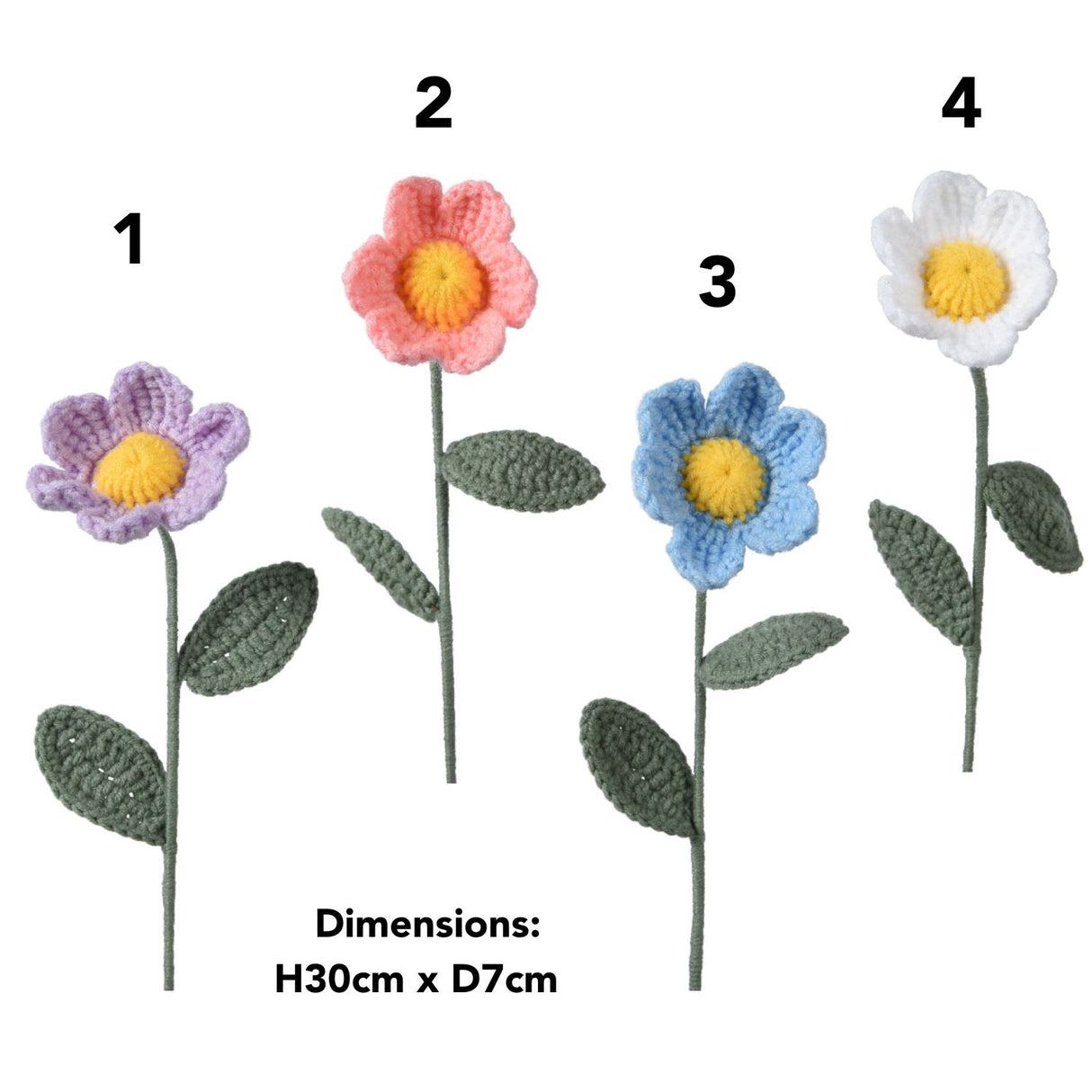 Decoris 30cm Knitted Daisy Flowers (Choice of 4)
