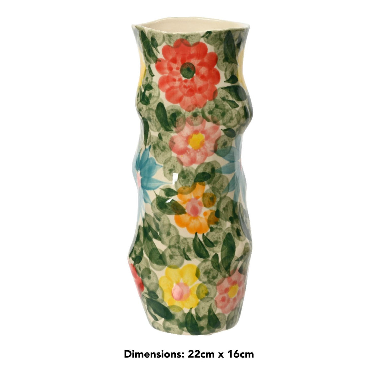 Decoris 22cm Leaves & Flowers Round Stoneware Vase