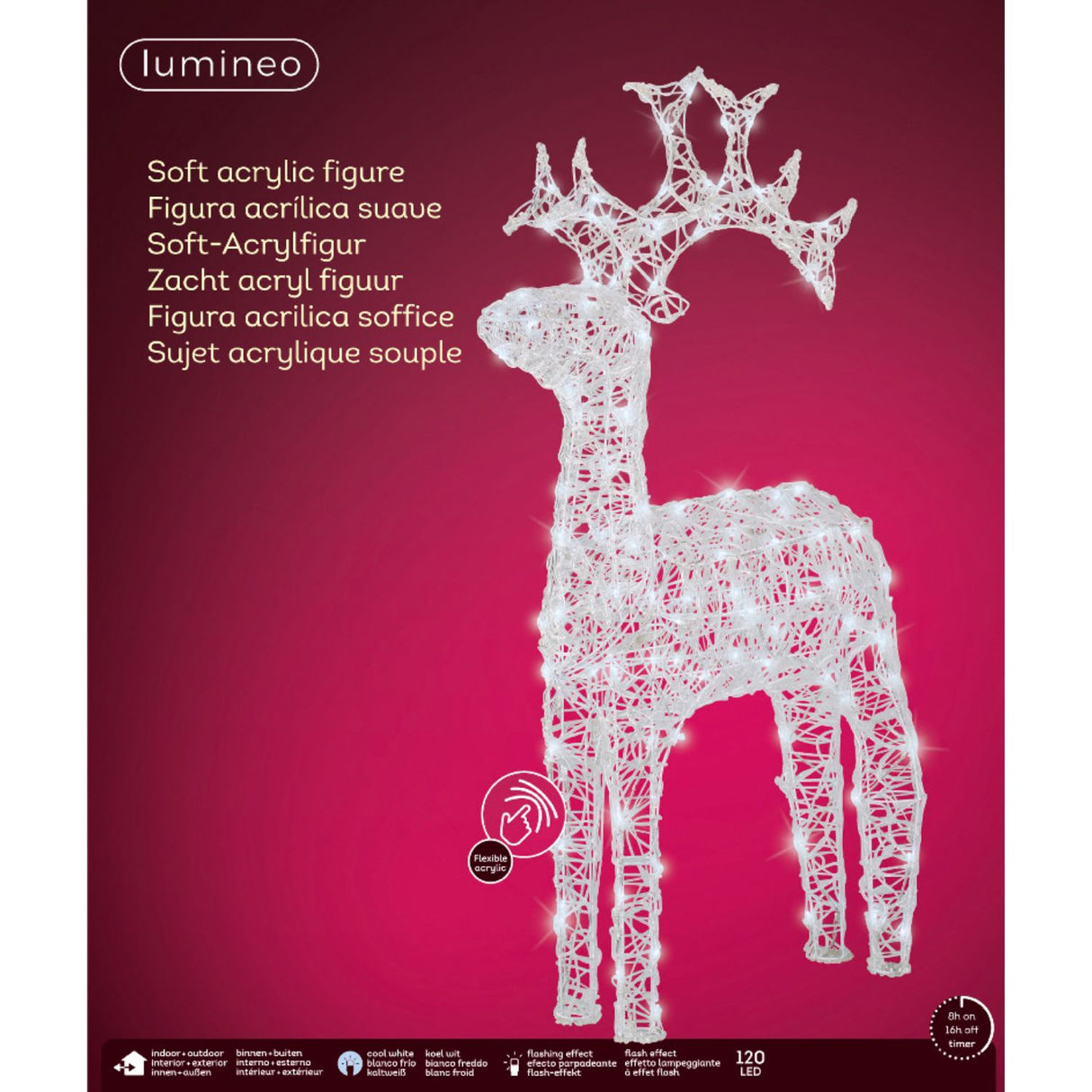 Lumineo 116cm Soft Acrylic Flashing LED Reindeer - Cool White