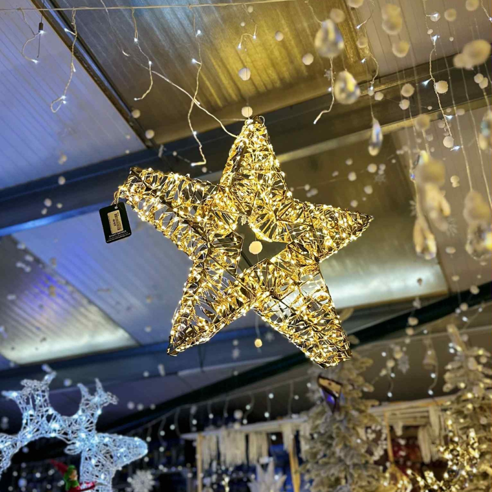 Lumineo 60cm Warm White LED Lit Gold Metal Frame Star Decoration