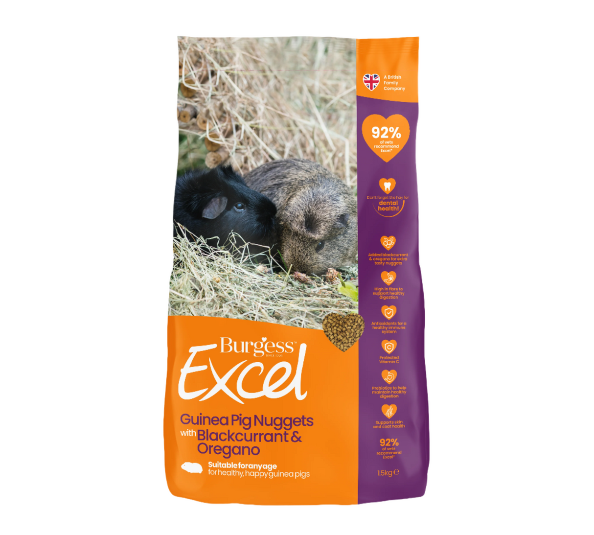 Burgess Excel 1.5kg Adult Guinea Pig Nuggets with Blackcurrant & Oregano