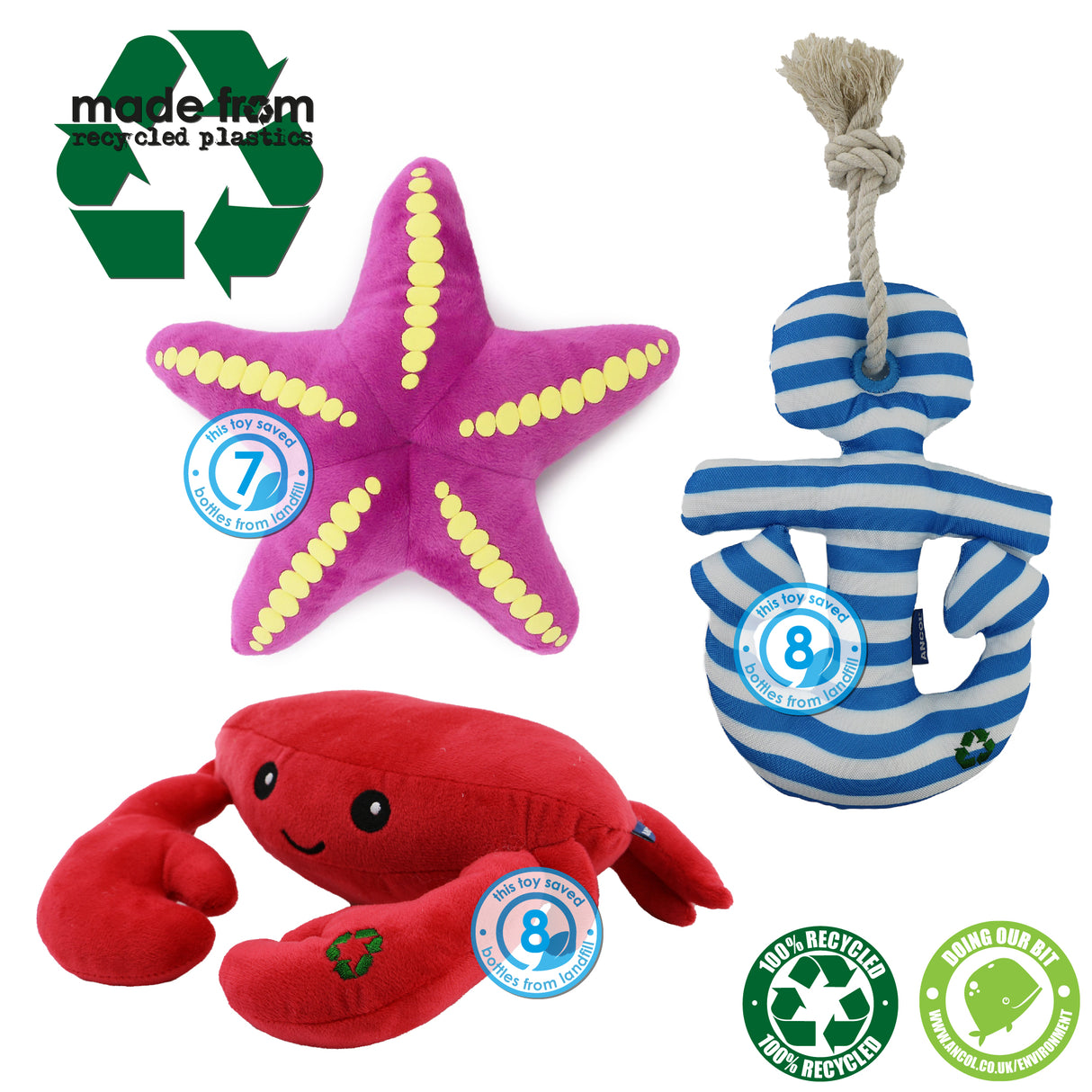 Ancol 28cm Eco-Friendly Recycled Squeeky Dog Toy (Choice of 3)
