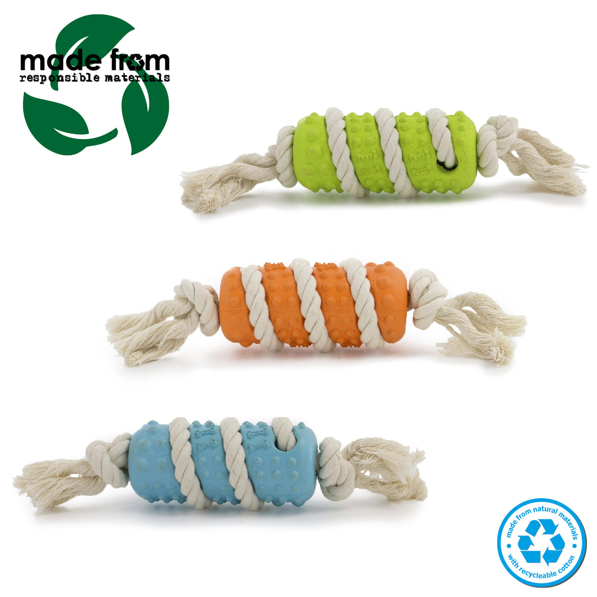 Ancol Eco-Friendly Rice Husk and Cotton Rope Tugger Dog Toy (Choice of 3)
