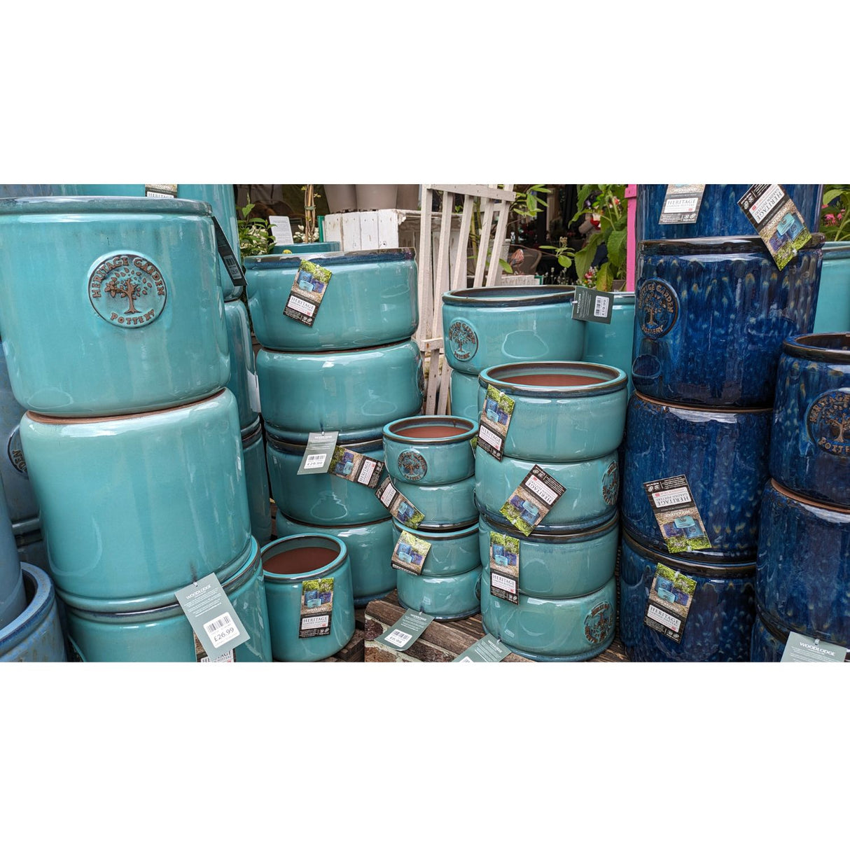 Woodlodge 41cm Reactive Turquoise Low Edwin Cylin Pot