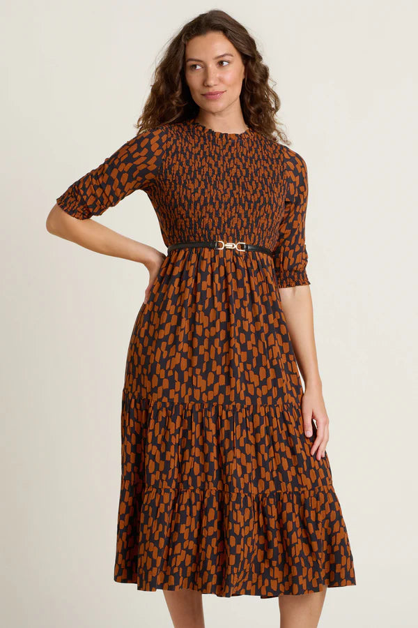 Brakeburn 12 Brown Brush Strokes Midi Dress