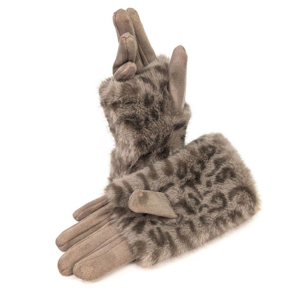 Black Ginger 2in1 Super Fluffy Faux Fur Gloves - Mink Animal Print