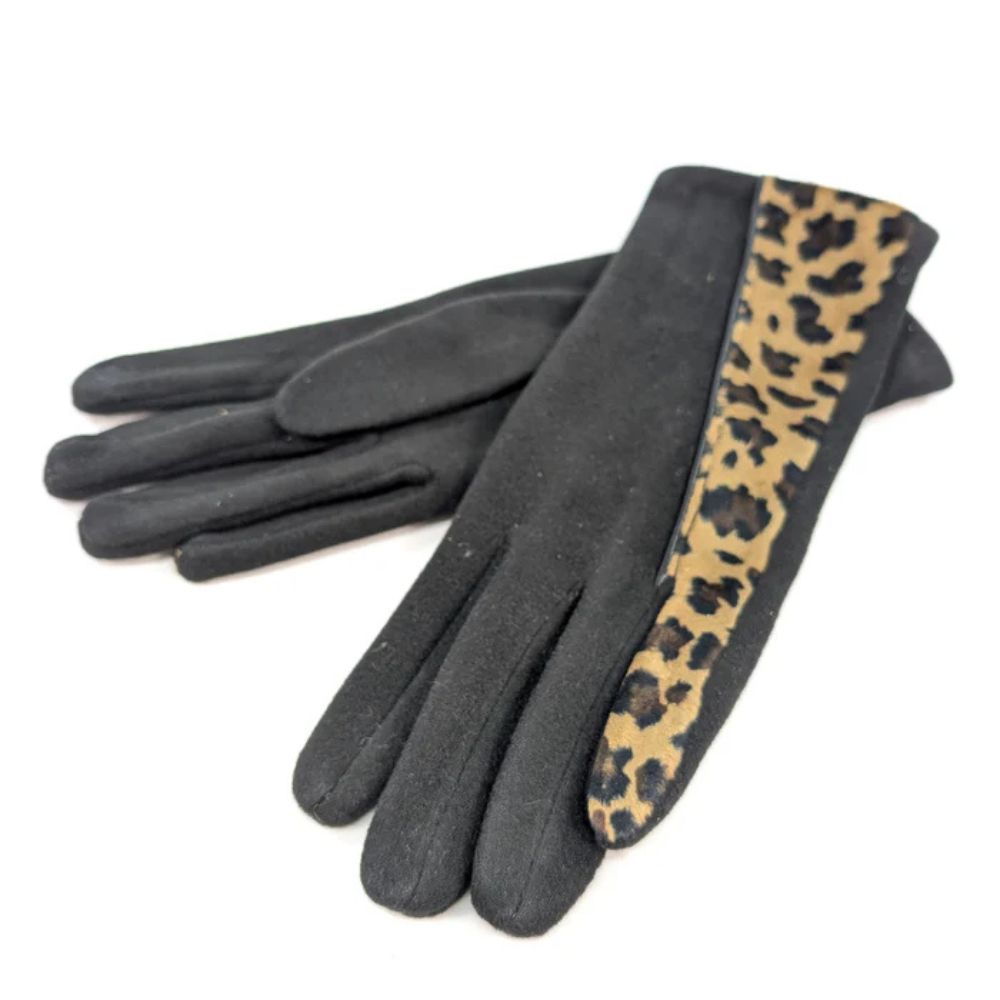 Black Ginger Animal Print Brushstroke Gloves - Black