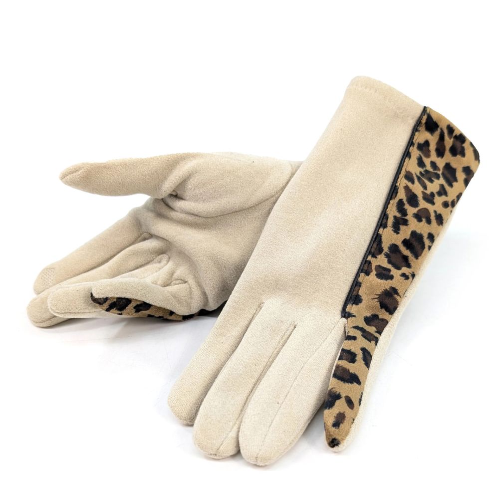 Black Ginger Animal Print Brushstroke Gloves - Mink