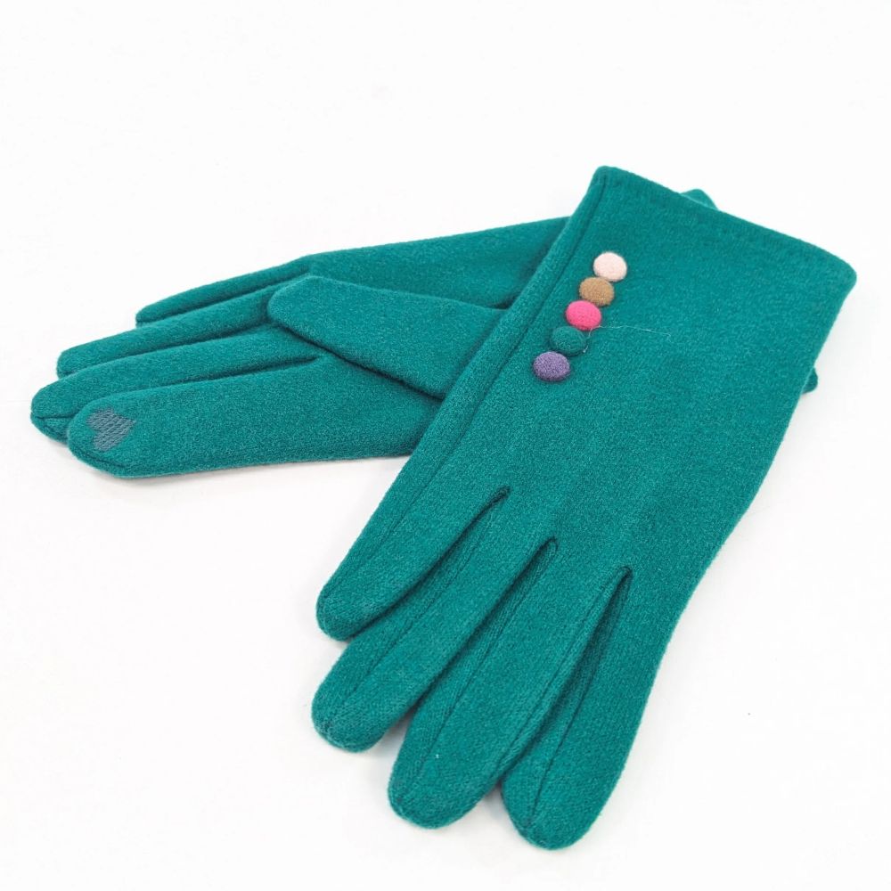 Black Ginger Buttoned Gloves - Green - 800-752