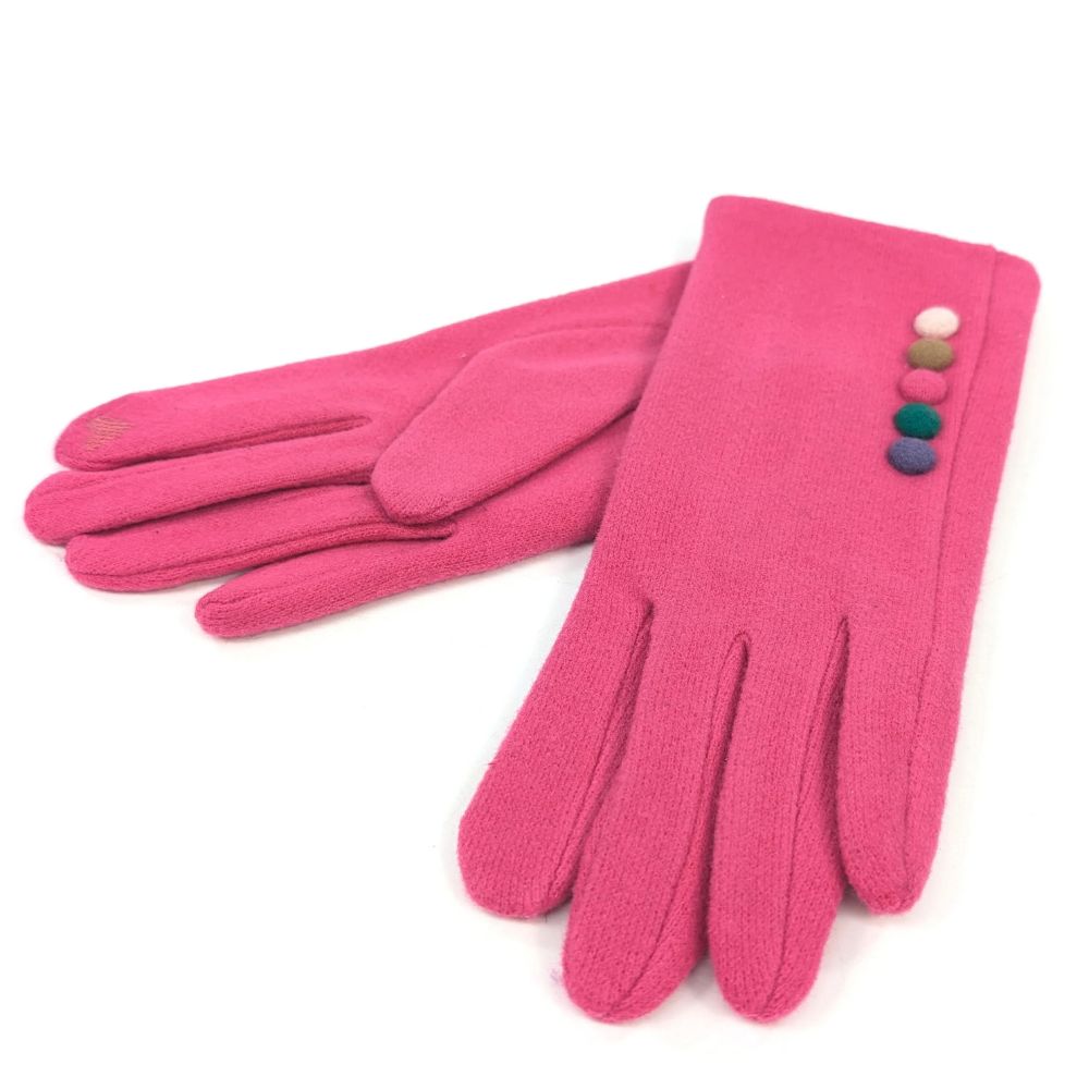 Black Ginger Buttoned Gloves - Pink