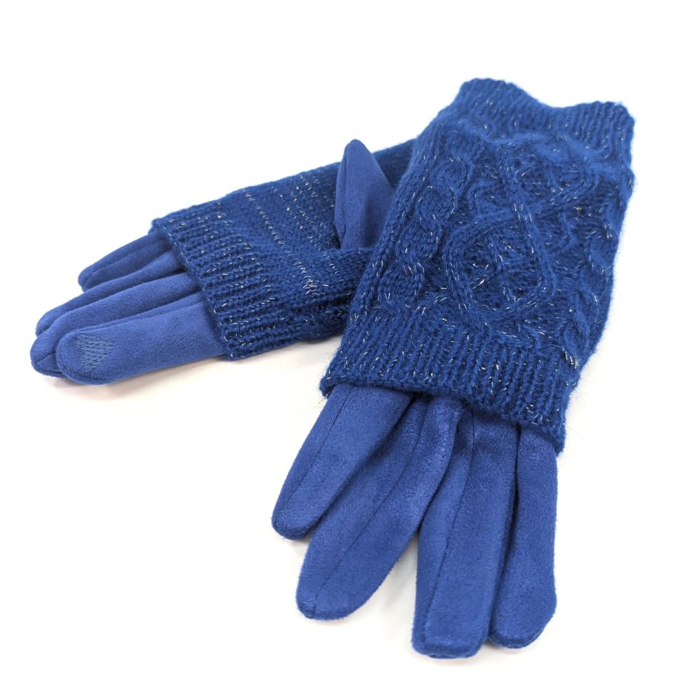 Black Ginger Cable Knit Two in One Sparkle Gloves - Blue