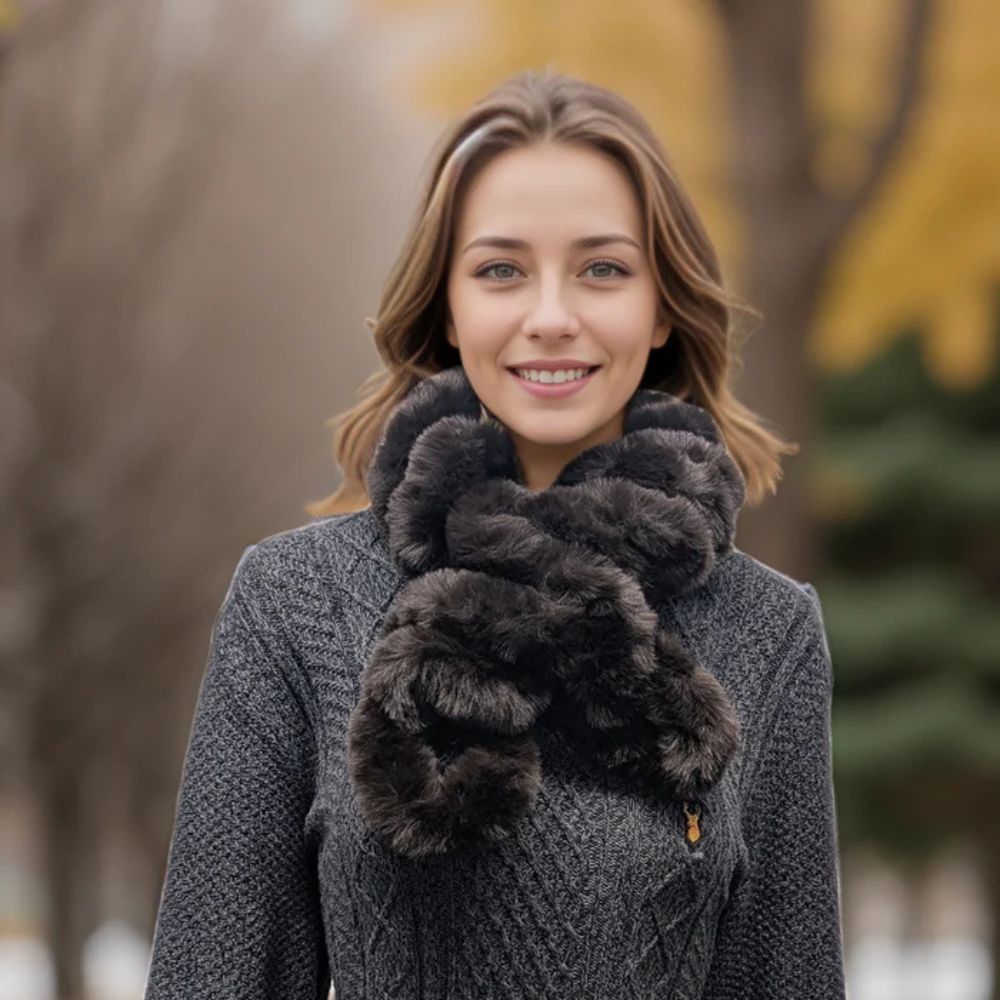 Black Ginger Faux Fur Corkscrew Collar - Dark Brown