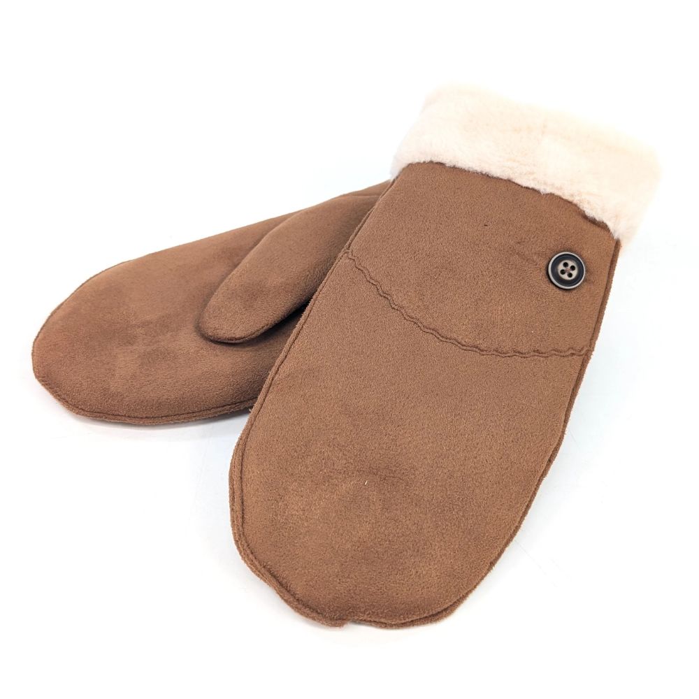 Black Ginger Sheepskin Mittens - Tan