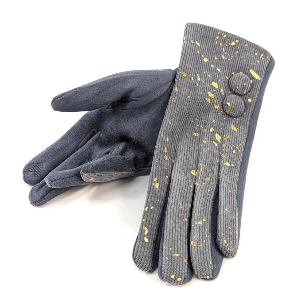 Black Ginger Splatters of Sparkle Gloves - Grey - 800-749