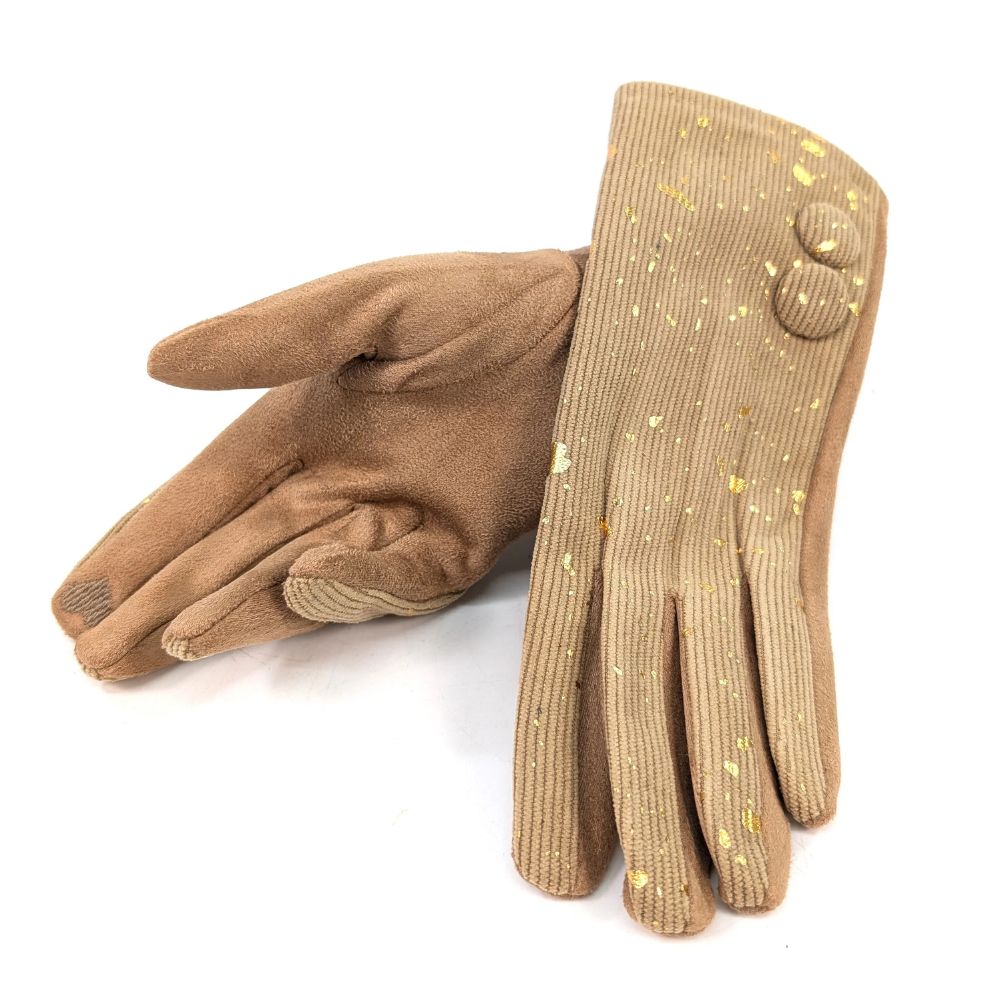 Black Ginger Splatters of Sparkle Gloves - Oatmeal