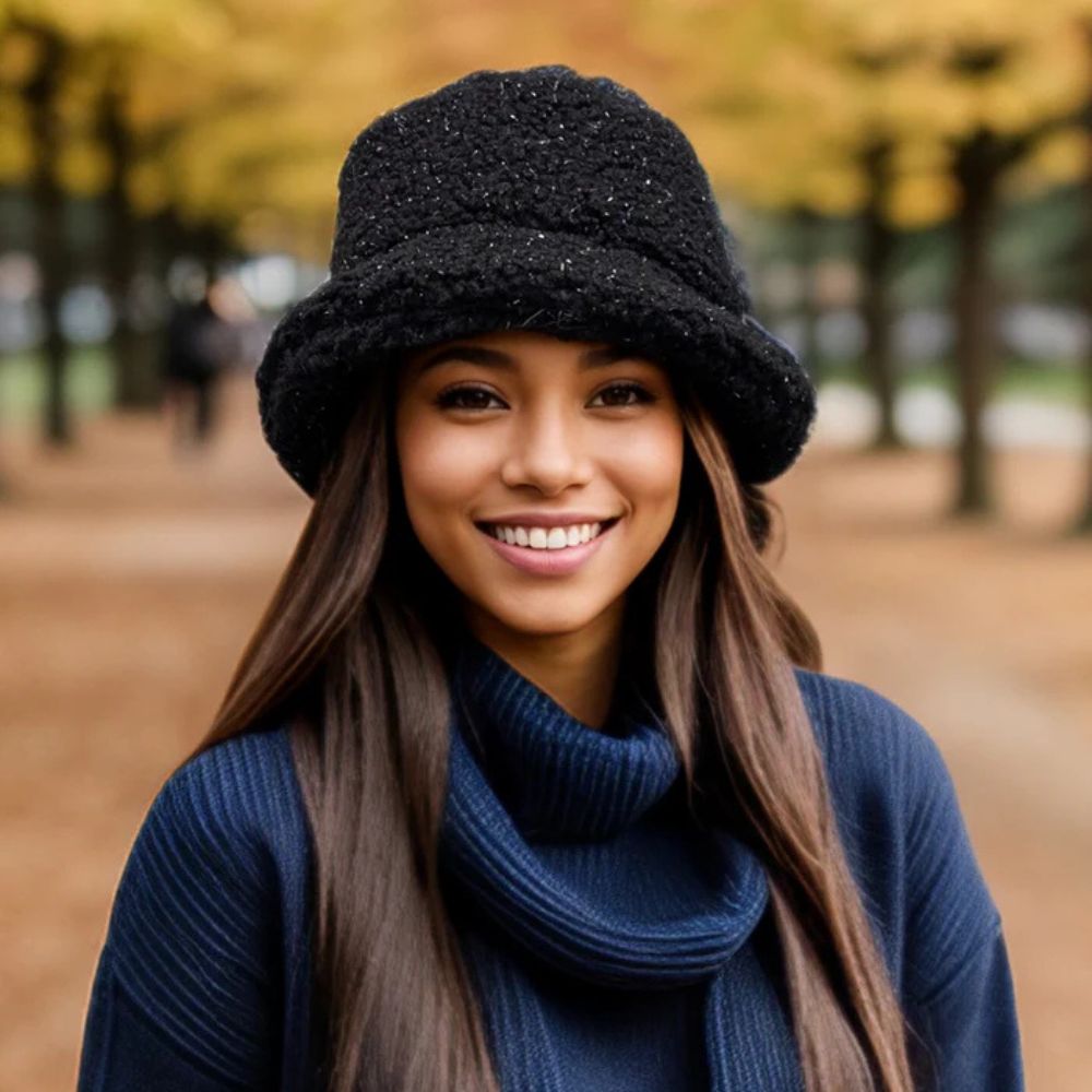 Black Ginger Teddy Bear Sparkling Bucket Hat - Black