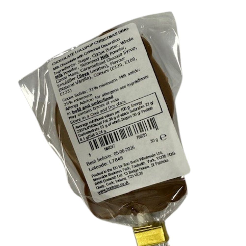 Bon Bon’s 30g Belgian Chocolate Christmas Dino Lolly