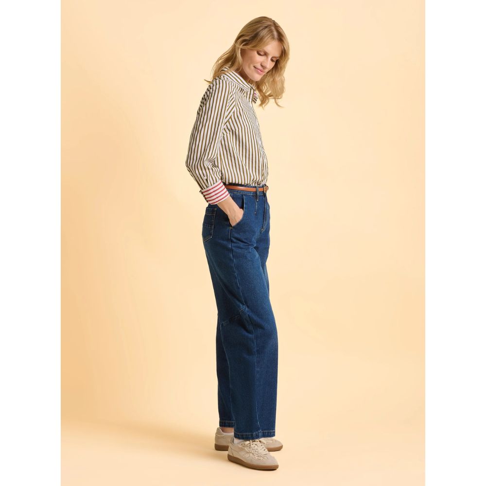 Brakeburn Vicky Stripe Long Sleeve Blouse Top - Green