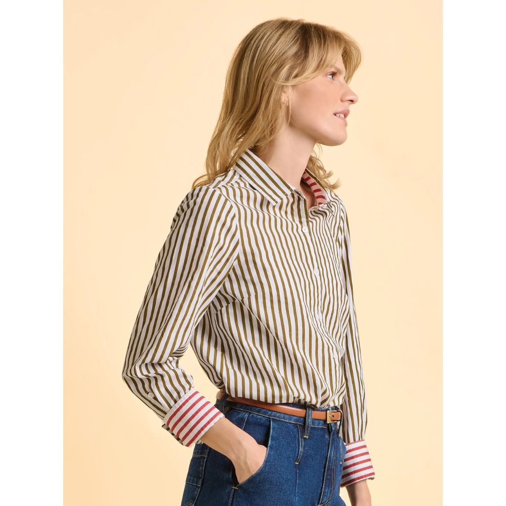 Brakeburn Vicky Stripe Long Sleeve Blouse Top - Green