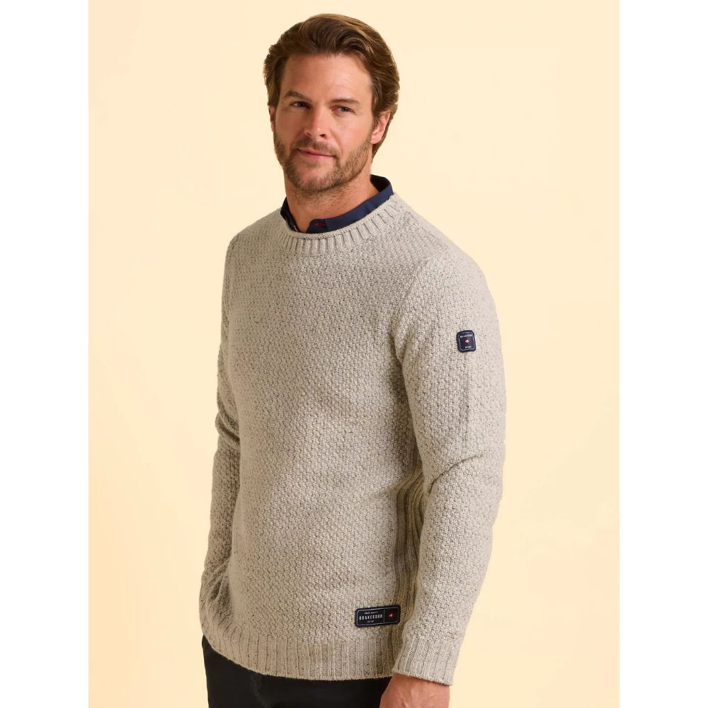 Brakeburn Alderley Wool Blend Crew Neck Jumper - Grey