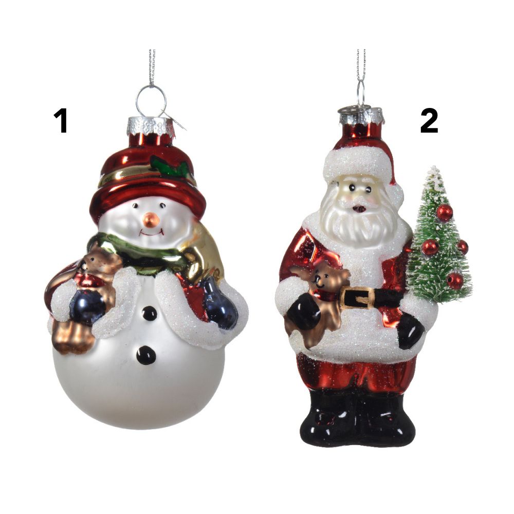 Decoris 10.8cm Glass Santa/Snowman Hanging Decoration - (Choice of 2)