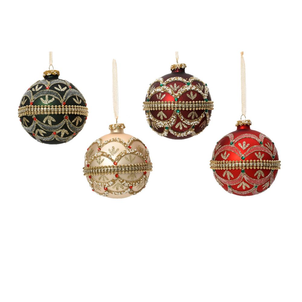 Decoris 10cm Red, Gold or Green Diamond and Beads Bauble ( Choice of 4)