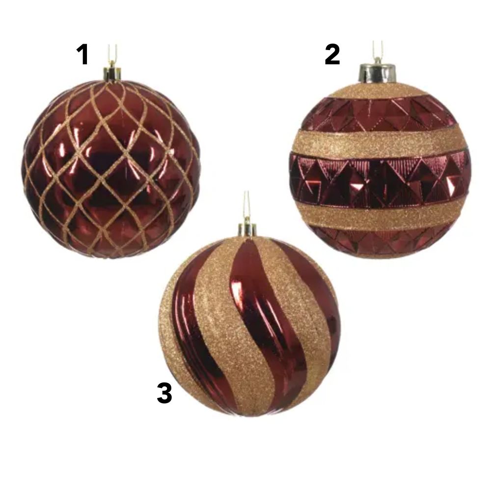Decoris 12cm Oxblood & Gold Polystyrene Bauble (Choice of 3)